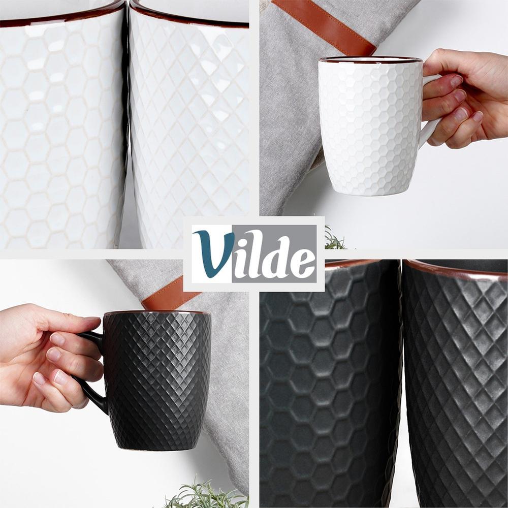 Ceramic Mugs White Black 400 Ml 8 Pcs.