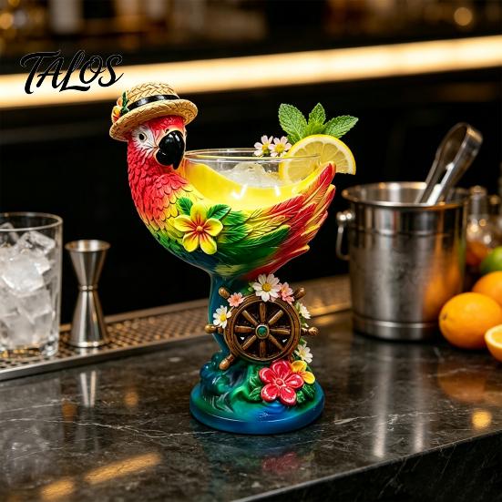 Exquisite Craft Ornaments for Living Room 3D Tropical Ocean Theme Glass Cup, Resin Art Parrot And Personalized Holiday Presents Turtle Design,