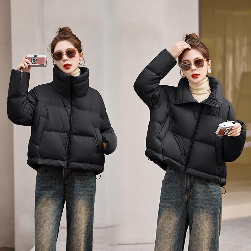 

Женский пуховик с воротником-стойкой, маленький размер - Зимняя мода 90% белый утиный пух S for 45-57 kg чёрный