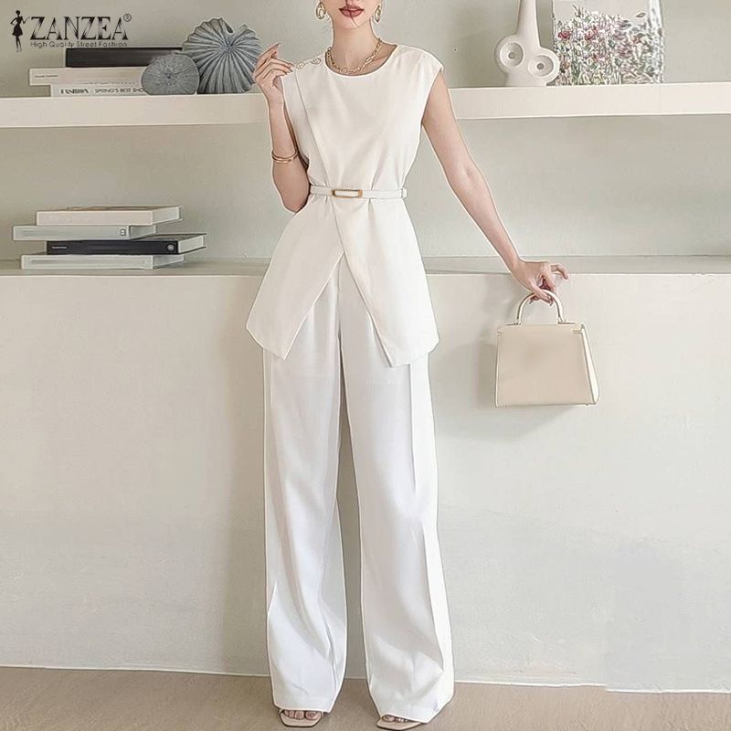 ZANZEA Women Sleeveless Tank Tops and Pants Summer Two Piece Suit Sets