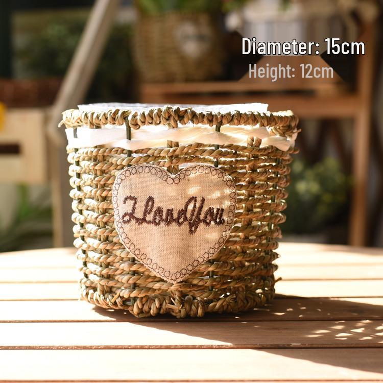 Pastorale Scandinavische Geweven Bloemmand Handtas voor Droogbloemenarrangement en Succulentenpot