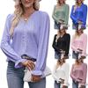 Women Long Sleeve V Neck Top Solid Colour Lace Hole Spring Autumn