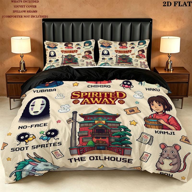 Away Pattern Bedding Quilt Set Quilt Cover Pillowcase Home Birthday Gift(1 * duvet cover + 2 * pillowcase, without core)