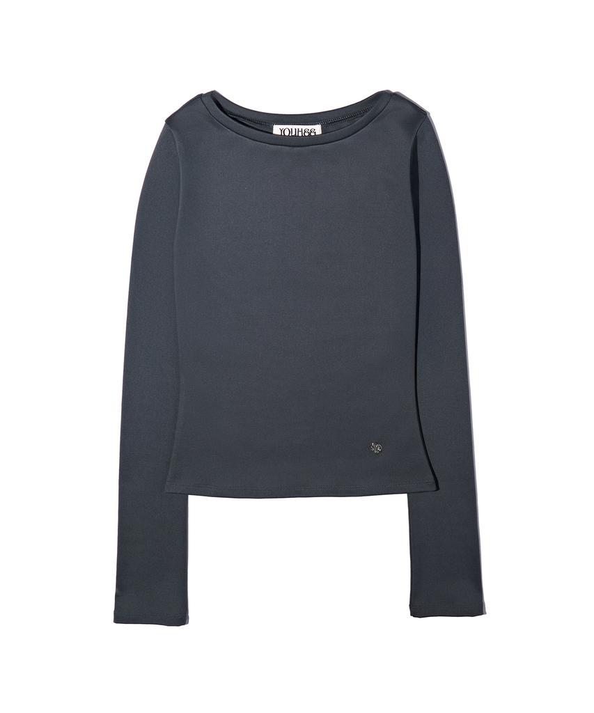 YOUHEE Basic Boat Neck Long Sleeve Charcoal