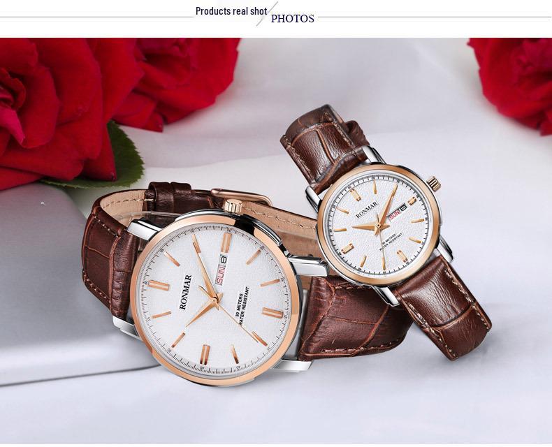 Unisex Waterproof Cowhide Strap Watch with Dual Calendar for Teens and Adults