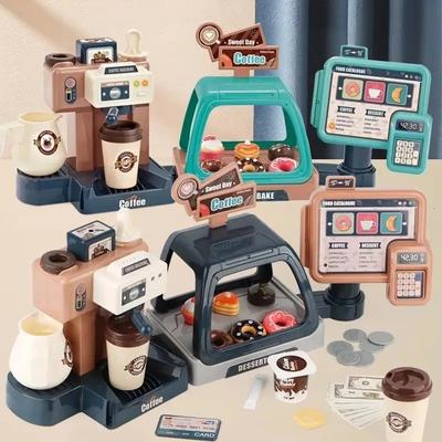 Kitchen Playset Pretend Play Store with Realistic Music Lights Ice Cream Dessert Playset Coffee Machine Kitchen Set for Toddler