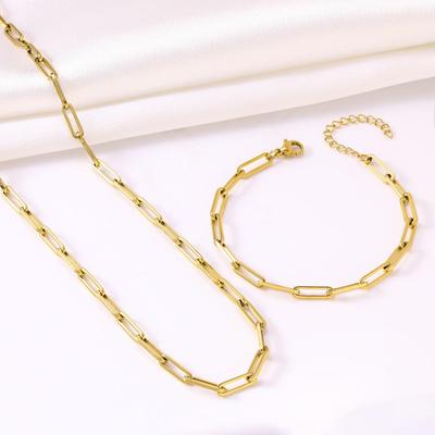 European-American Retro Punk Titanium Steel Paperclip Chain Bracelet Necklace Set for Women