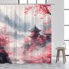Japanese Style Shower Curtain Pink Cherry Blossom Floral White Crane Mountain Koi Carp Ink Scenery Modern Bathroom Curtain Decor