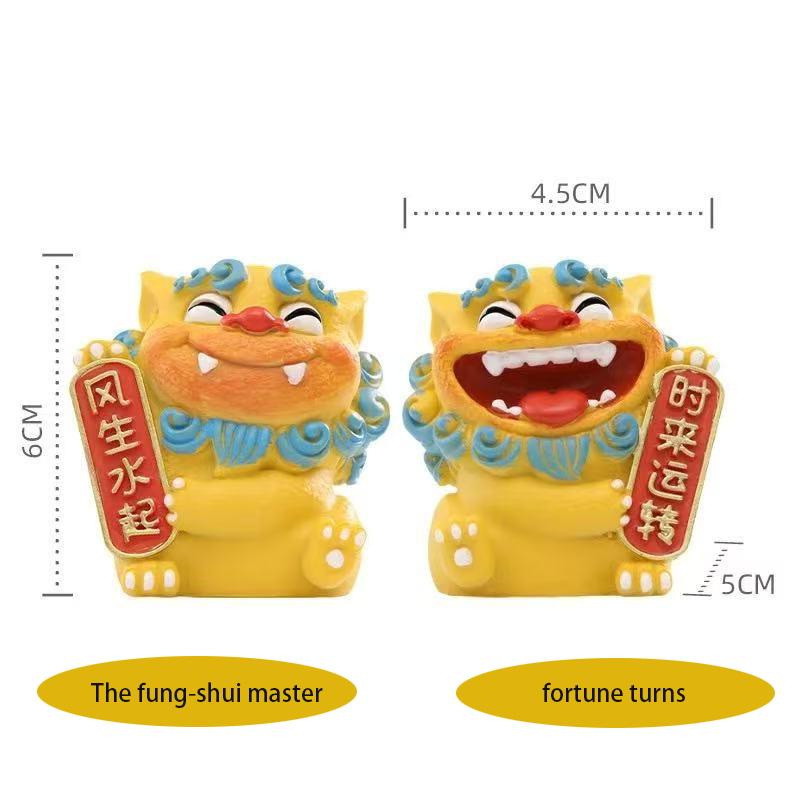 

A pair Lucky Stone Lion Statuette Resin painted sculpture Chinese mascot cute Home Room Office Car decorations High qualitygifts