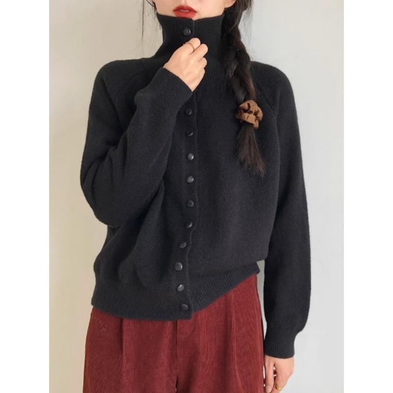 

Design sense turtleneck button sweater cardigan women s autumn and winter thickened inner backing knitted sweater thermal top XL чорний