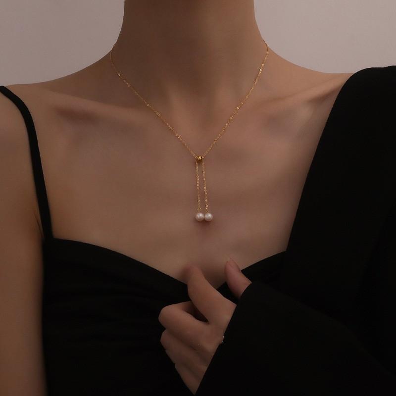 Vintage fashion fringed freshwater pearl necklace ins tide Internet celebrity cold wind collarbone chain European and American neck chain