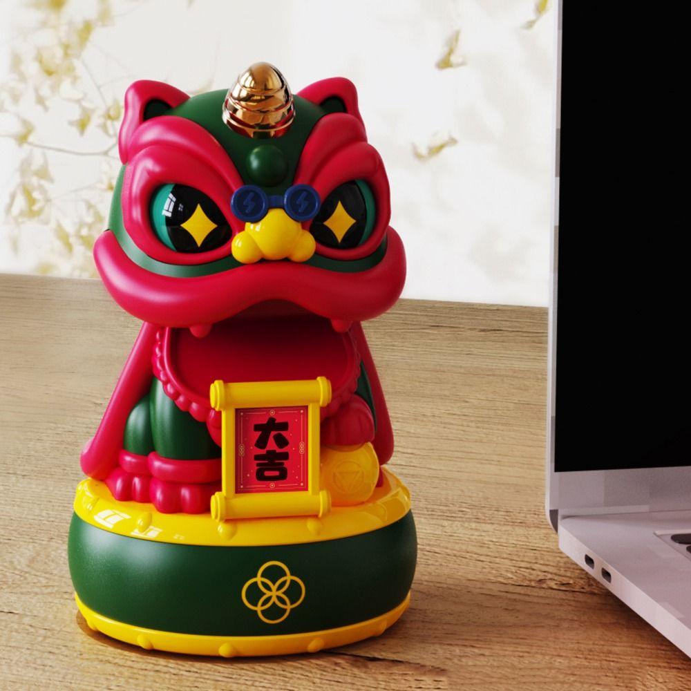 Attracting Wealth Desktop Wake Lion Statue Solar Shaking Head Ornament  Home Car