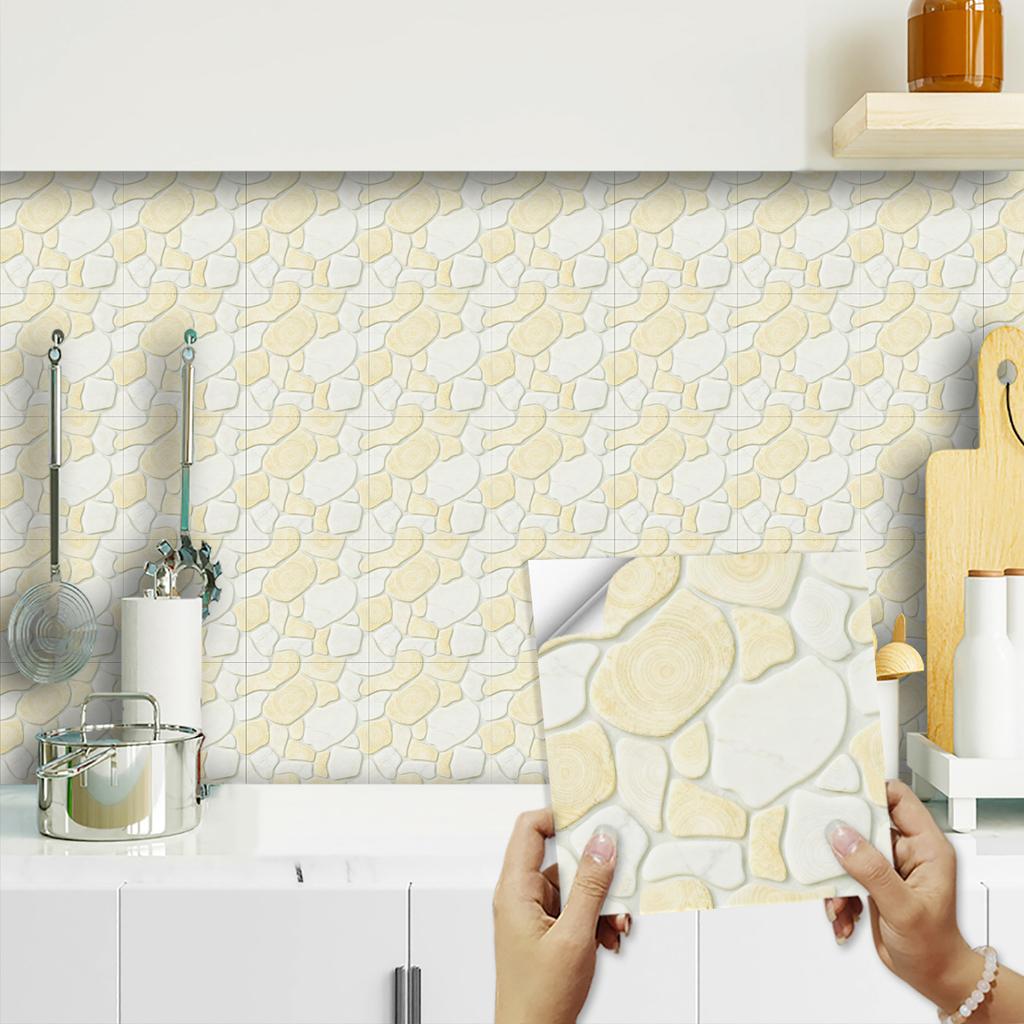 10Pcs  Cobblestone Tile Stickers - Modern Irregular Pebble Design Wall Decals - Waterproof Self-Adhesive PVC Mural for Kitchen Bathroom DIY Decor