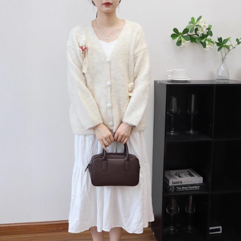Gentle Wind Knitted Cardigan Autumn and Winter New Design Bow Flower Loose Sweater Jacket Women