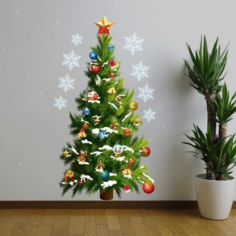 Christmas Tree Wall Stickers Christmas New Year Green Christmas Tree Snowflake Wall Stickers Home Christmas Decor Wall Stickers