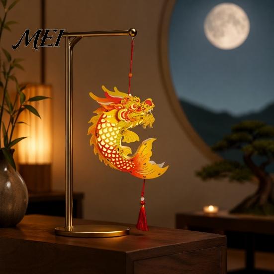 DIY Lantern Assembly Toy Chinese Dragon Fish Kit, Coloring Crafts for Mid-Autumn Holiday Decoration Festival, Handmade Handheld Wooden Kids
