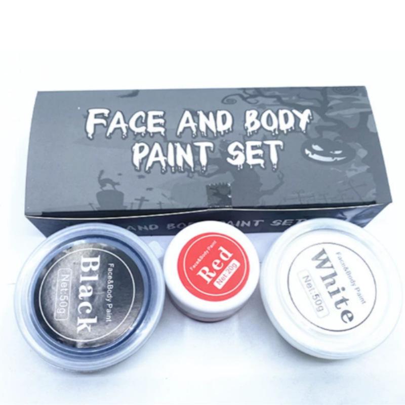 Halloween & Christmas Makeup Set: Face & Body Paints in White, Black, Red for Cosplay & Party