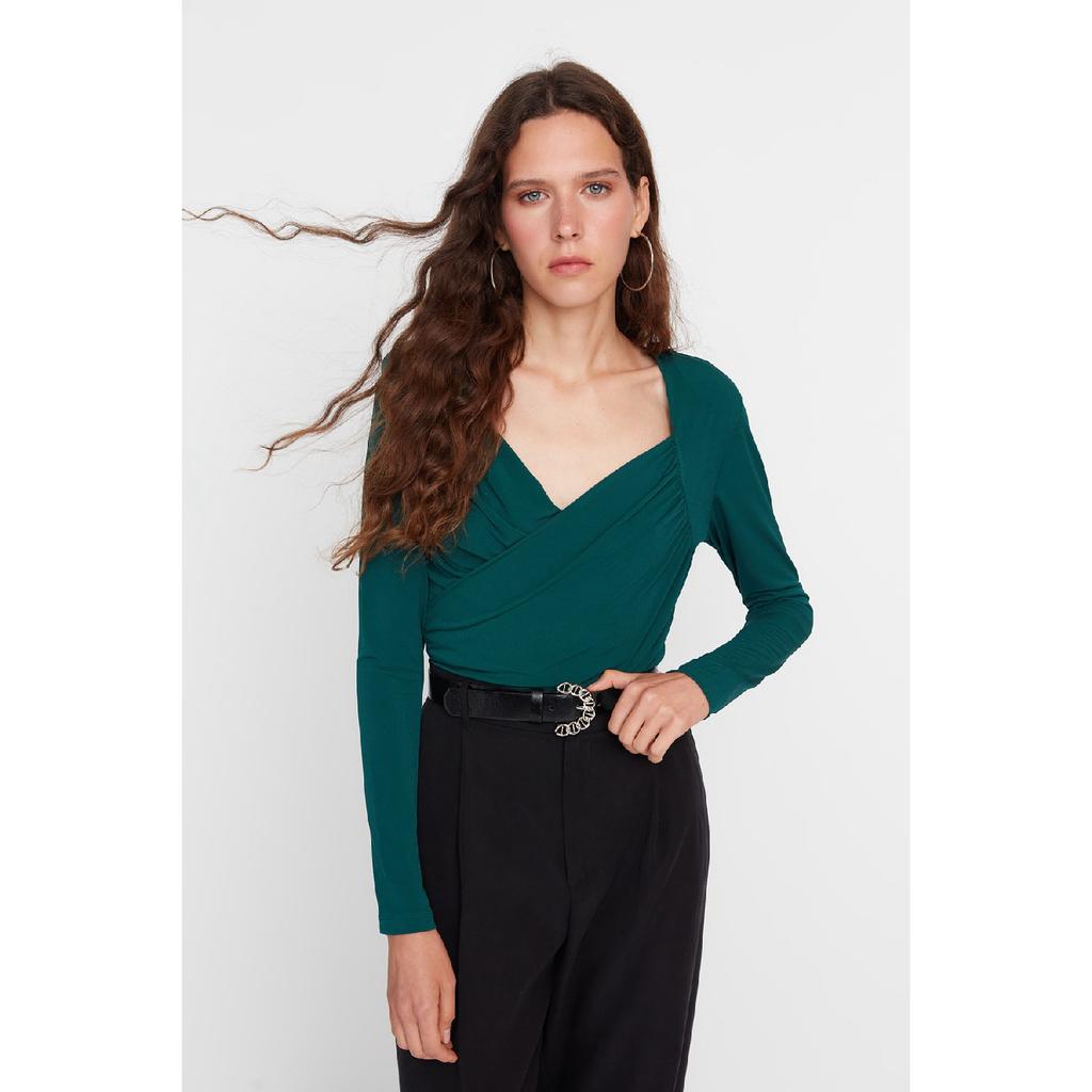 Schwarzer, wattierter, drapierter, eng anliegender Strickbody mit flexiblem Druckknopfverschluss Twoaw22bd0156