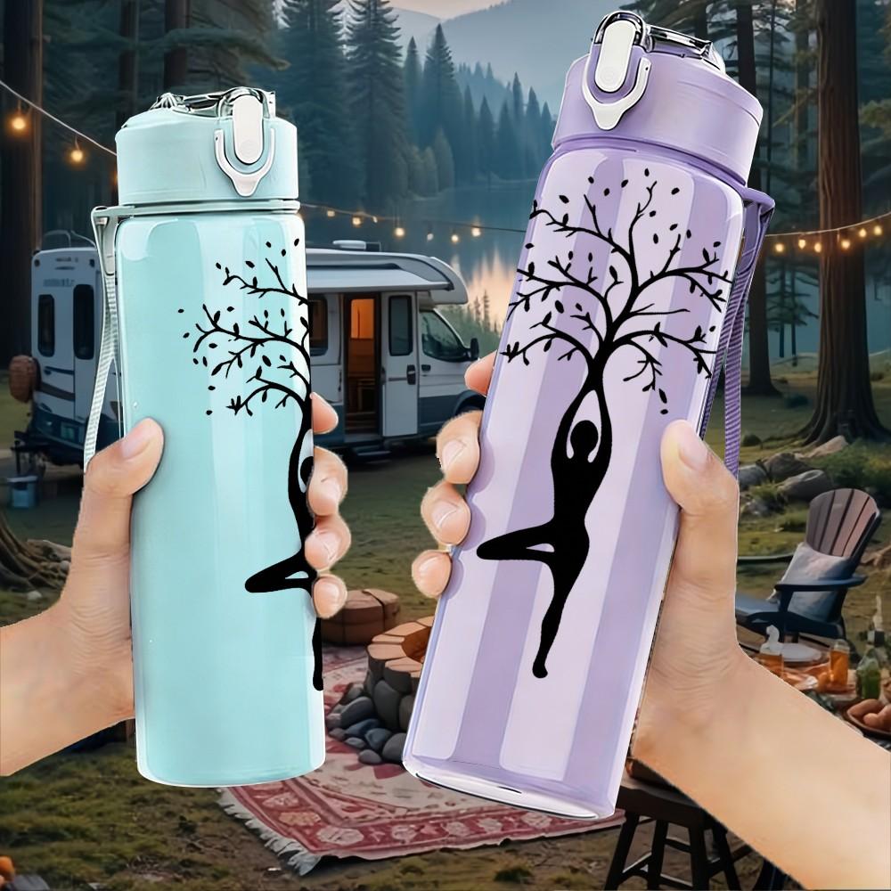 1PC Lady Silhouette Tree Silhouette Print 750ml Color Plastic Sports Water Bottle Leakproof Flip Straw Lid Suitable for Sports Office Home Use