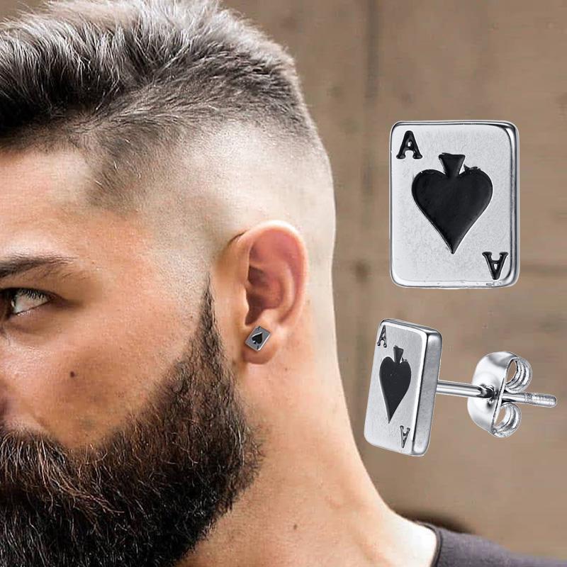 Lucky Star Jewelry Women's Men's Earring ,Ace Of Spades Stud Earrings, Stainless Steel Good Luck Poker Player Cards Earing Zircon Gift