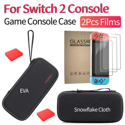 Aufbewahrungstasche für Spielkonsole mit 2 Stück Schutzfolie aus gehärtetem Glas, kratzfest, tragbare Reise-Organizer-Tasche für Switch 2