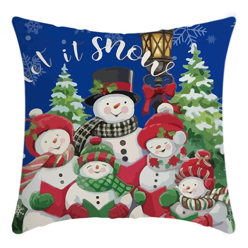 New Christmas Pillowcase Linen Print Snowman Santa Claus House Decoration Festive Pillowcase