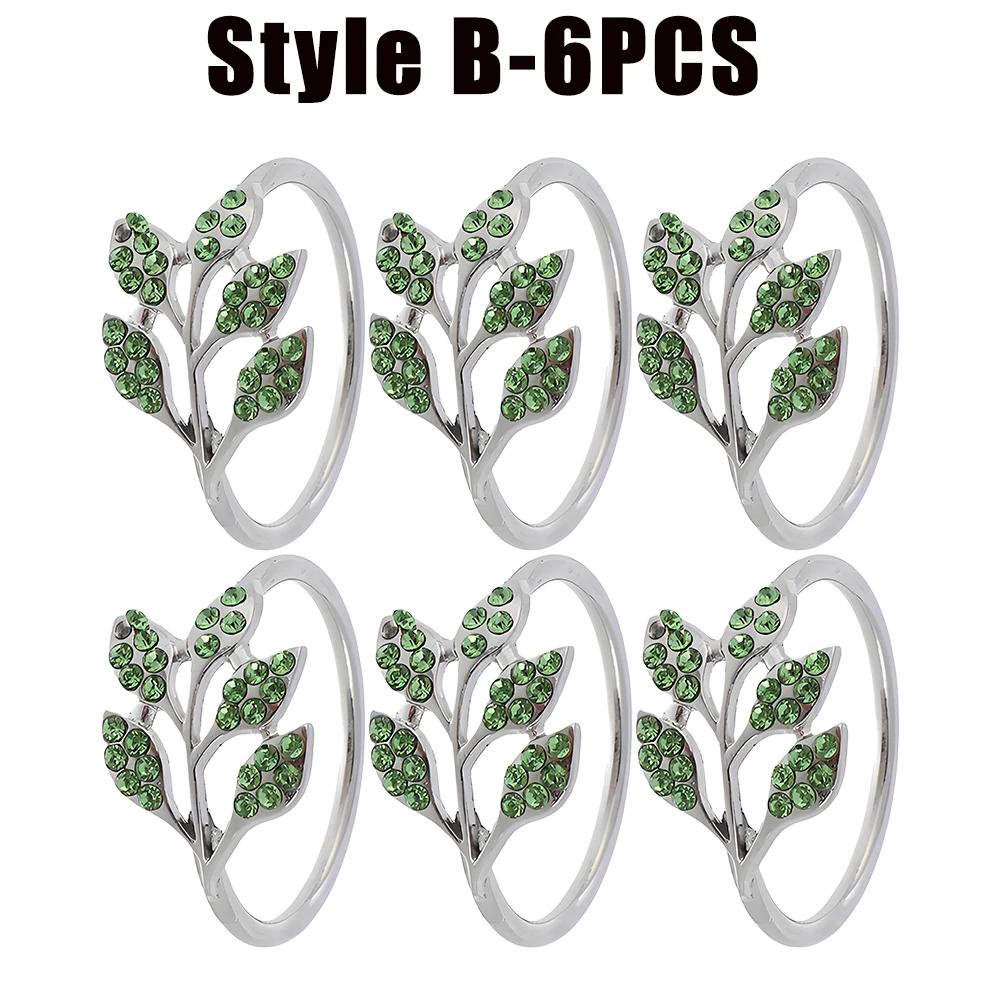 6-48PC High-End Metal Napkin Rings Diamond Pattern Leaf Motif Decorative Clips for Wedding Banquet Hotel Table Settings