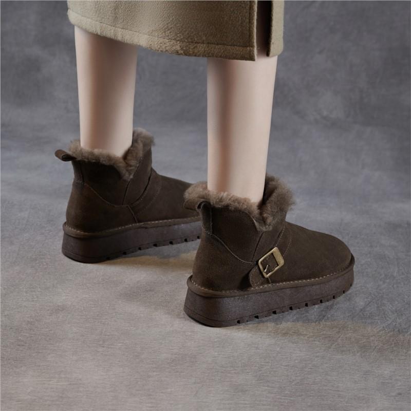 Johnature Cow Suede Snow Boots Women's Short Boots With Thickened Plush And Warm Cotton Shoes