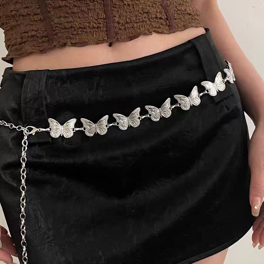 Bohemia Retro Silver Color Metal Butterfly Tassel Waist Chain for Women Bikini Skirt Temperament Body Jewelry Belt Accessory