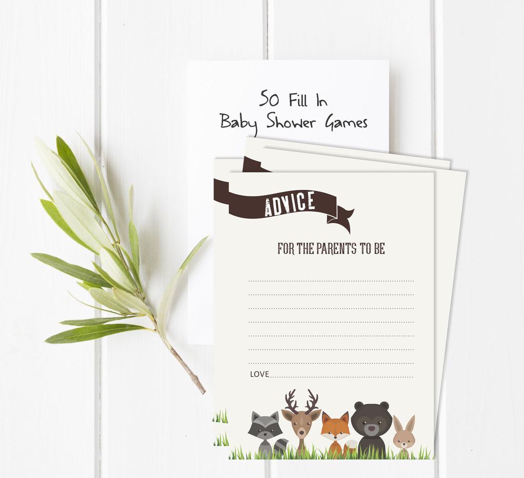 Inkdotpot 50A  Advice CardsA  For Baby Shower Game Gender Neutral Advice For New Mom & Dad Jungle Animals Boy Or GirlA  Party