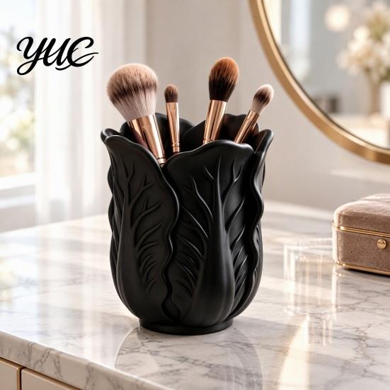 Vivid Leaf Texture Pen Cup Cabbage Shape Holder, 3D Print PLA Makeup Brush Organizer, Decorative Storage for Dressing Tables Stable Base Stationery