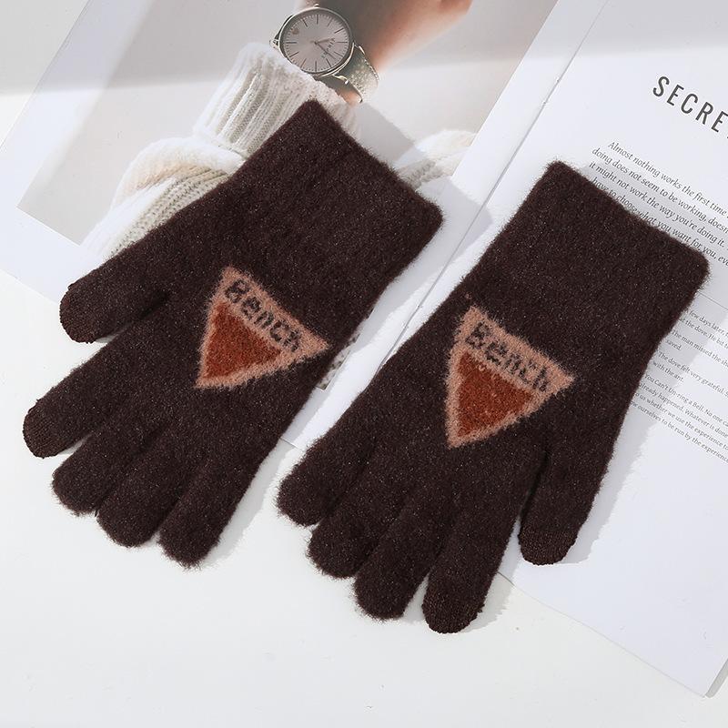 Gants Tactiles Triangulaires Velours Chauds et Épais Automne et Hiver Tendance Cinq Doigts Style Coréen Tricotés Cyclisme