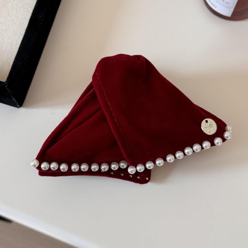 

Atmosphere Autumn-Winter Retro Velvet Pearl Hairband Elegant High-Crown Anti-Slip Toothed Comb Hair Bun Headband Pearl clasp червоний