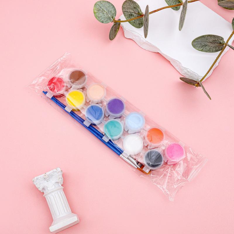 12-Color Acrylic Paint Strips with Plaster Doll for Kids DIY Graffiti, 3ml Each