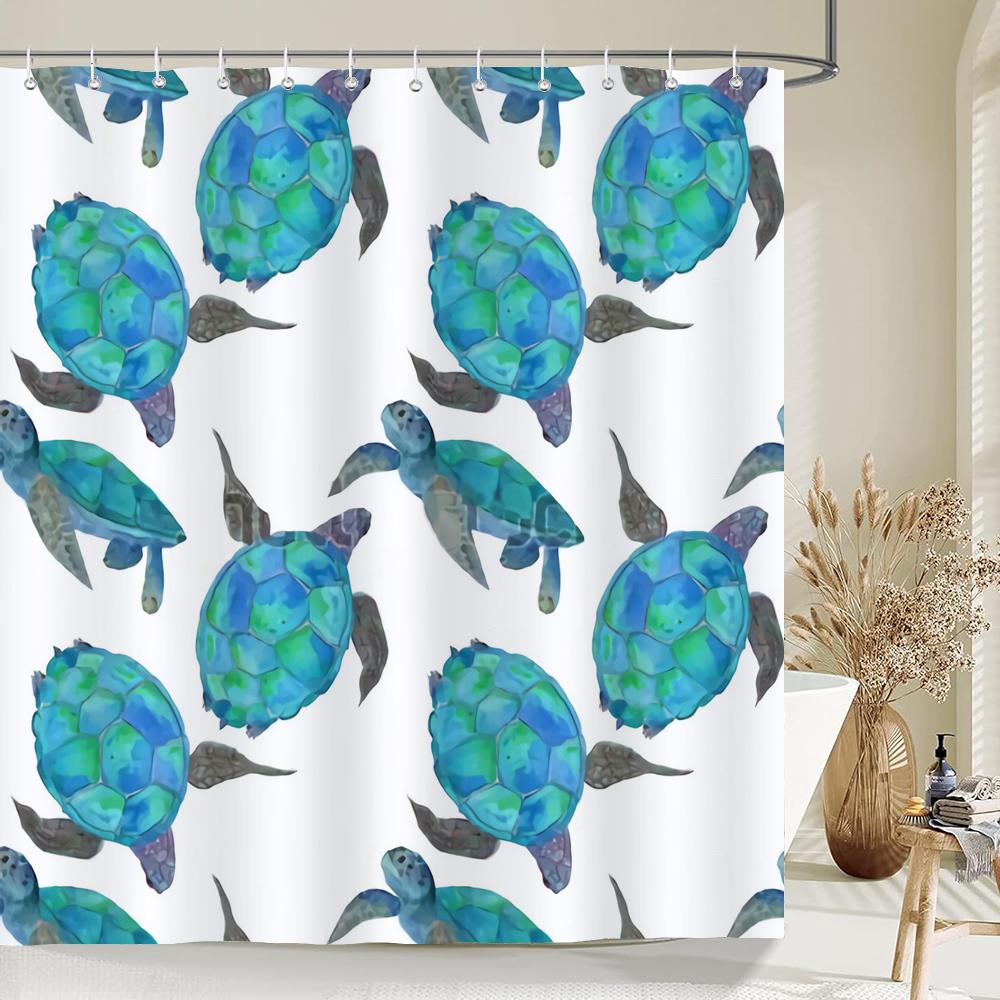 

1 Pack Cartoon Turtle,Dolphin,Whale Printing Shower Curtain Partition Bathroom Curtain With Hooks Home Decorative Curtain W60H190(CM)-1 Pcs