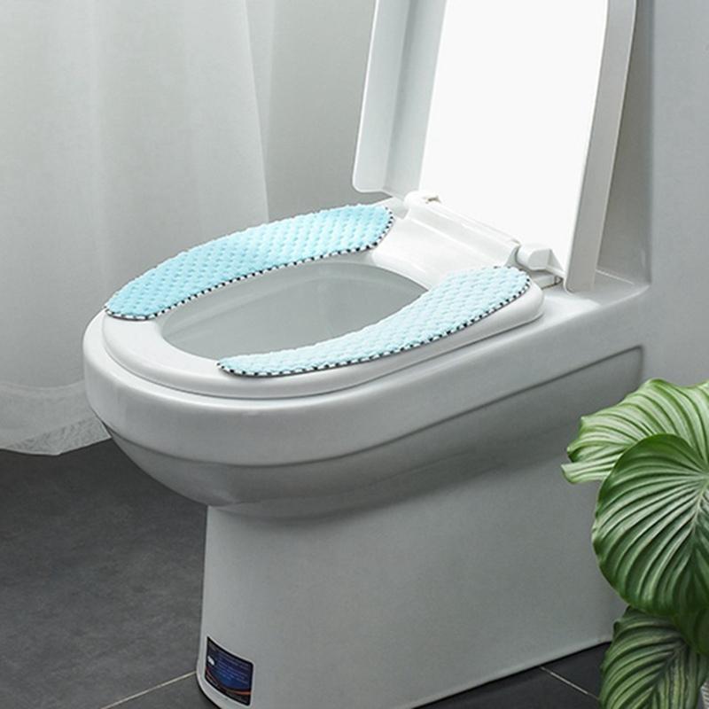 

Portable Reusable Warm Plush Toilet Seat 4 Color Cuttable Washable Toilet Cover Set Warm Sticky Toilet Mat Seat небо синє кольору