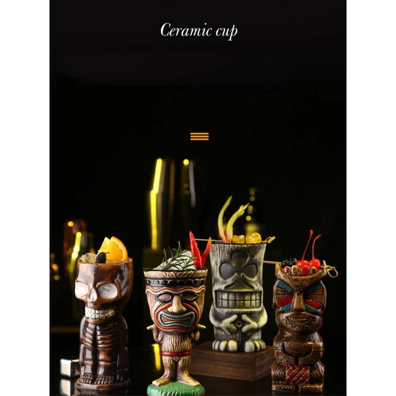 Tiki Muggar Keramiska Hawaiianska Luau Party Muggar Dryckesvaror, Söta Exotiska Cocktailglas, Tiki Bar