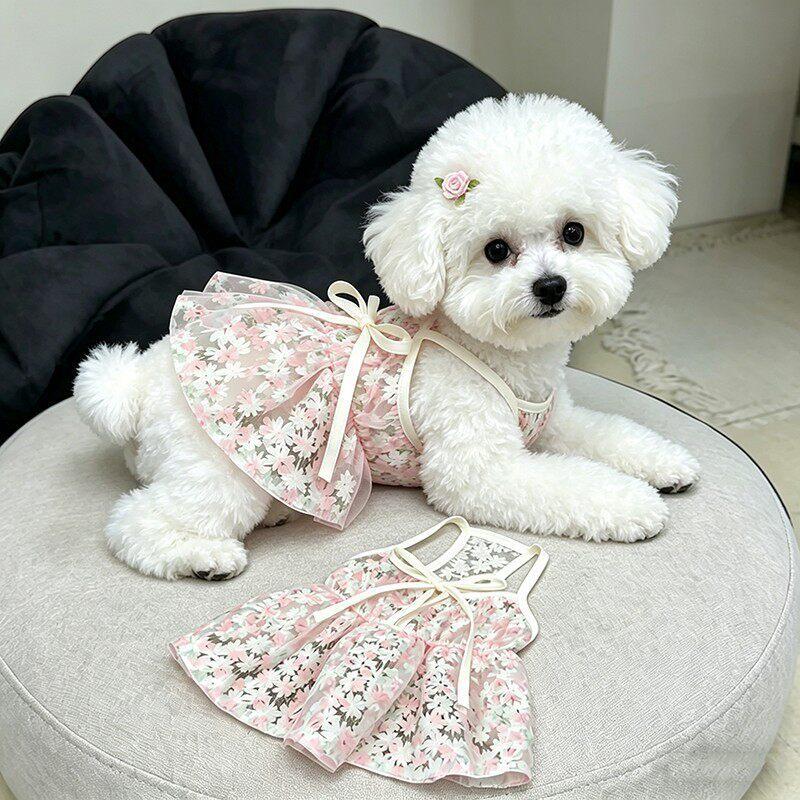 Cute Pet Floral Suspender Skirt Summer Lace Dog Princess Dress Small Puppy Clothes