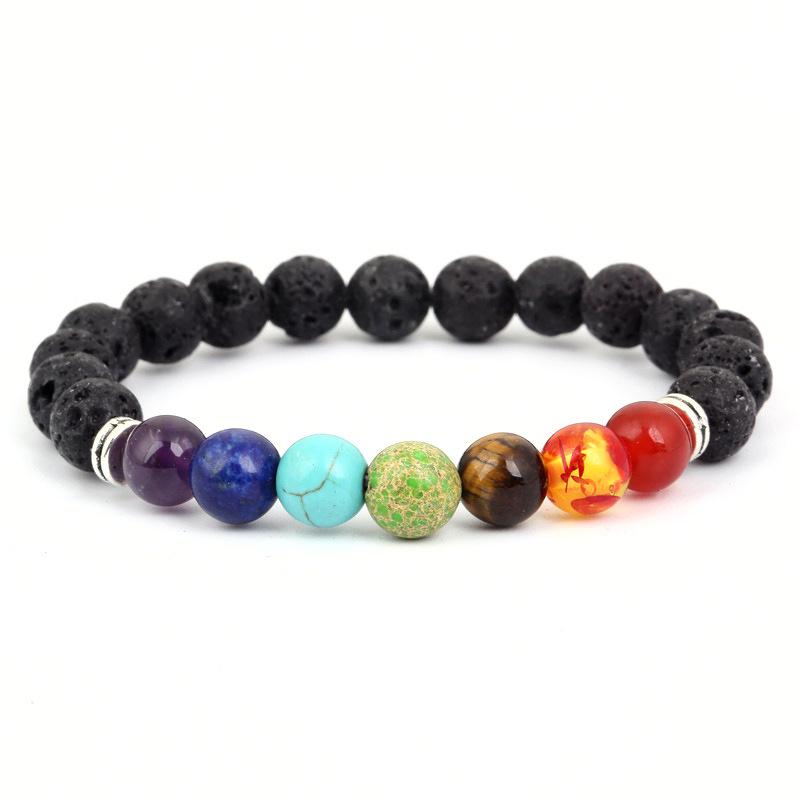 European Bestseller: Alloy & Volcanic Stone Beaded Bracelet with Seven-Color Stones