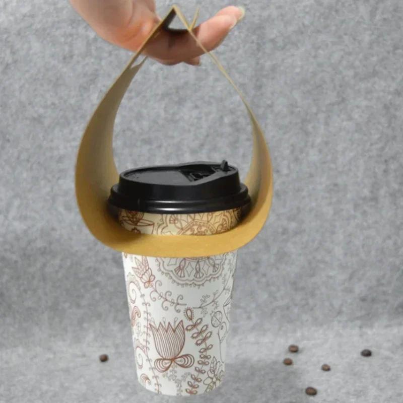 Originality Griffbecherhalter aus dickem Kraftpapier, Einweg, für Einzel- und Doppelbecher, Kaffeegetränke zum Mitnehmen, tragbares Verpackungspapiertablett