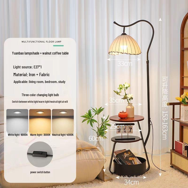 French Antique Style Floor Lamp & Integrated Bedside Table with Sofa and Coffee Table Storage Rack for Living Room or Bedroom. 