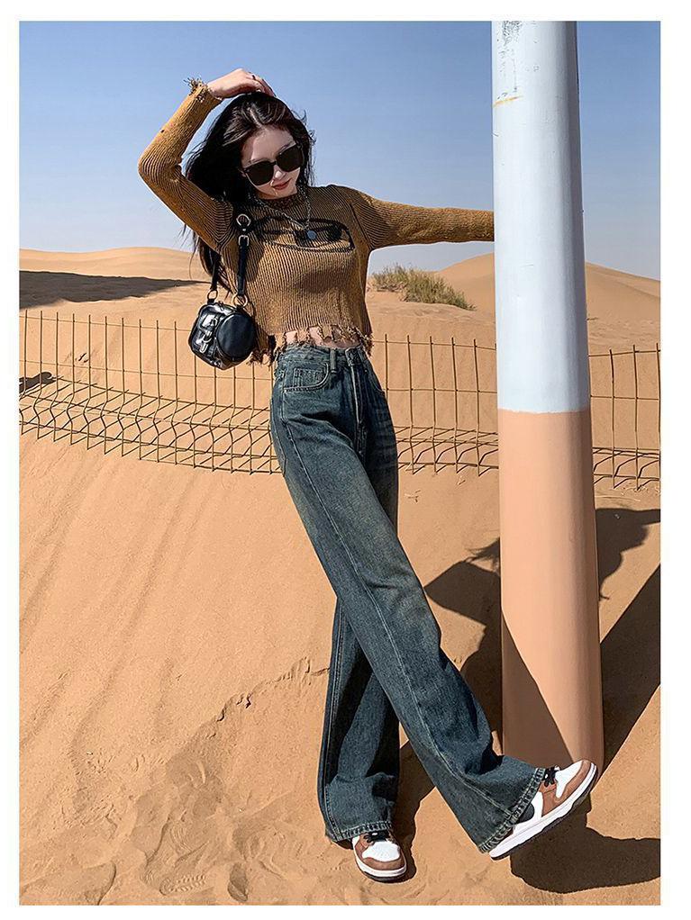 Black-Gray High-Waisted Wide-Leg Jeans for Women - Velvet-Lined, Thick, Loose-Fit, Slimming, Straight-Leg, Floor-Length, Petite, Trendy Pants
