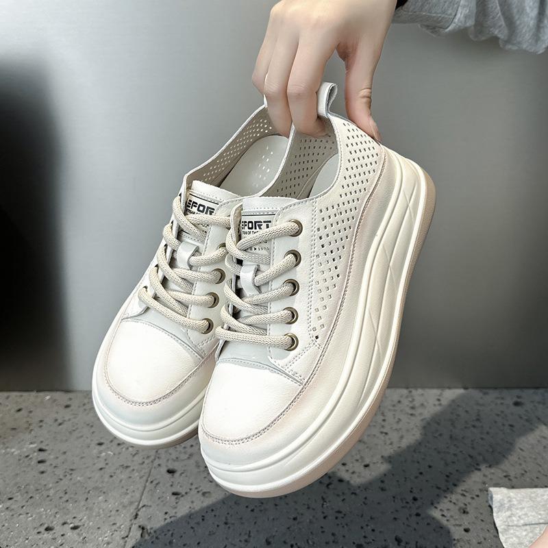 Sandals Women's New Retro Inner Height Increase Hollow Women's Shoes Versatile Leather White Shoes Sports Trend