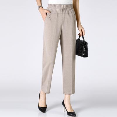 Summer Thin Breathable Elastic Pants Women's Solid Color High Waisted Loose Casual Pants Middle-aged Elastic Straight Leg