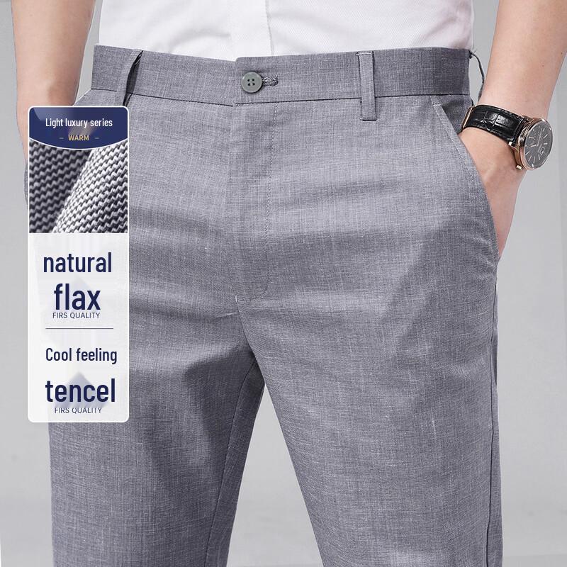 FIRS Men s Breathable Linen Blend Straight-Leg Trousers 34 светло-синий