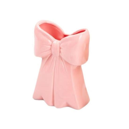 

Розовая Белая Ваза с Бантом Декоративная Ваза в Форме Банта Настольный Держатель для Ручек из Смолы Органайзер для Кистей для Макияжа для Дома Офиса Ванной Комнаты Настольный Декор розовый
