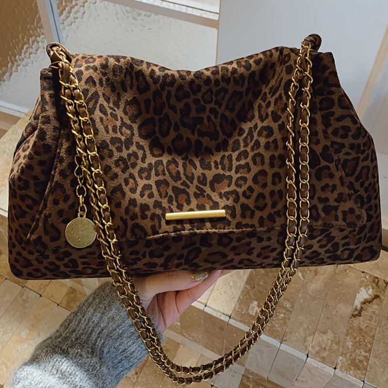 New Retro Fashion Leopard Print Women's Crossbody Bag, Versatile and Elegant Chain Shoulder Strap with Soft Hand Feel, Work Commuter Handbag