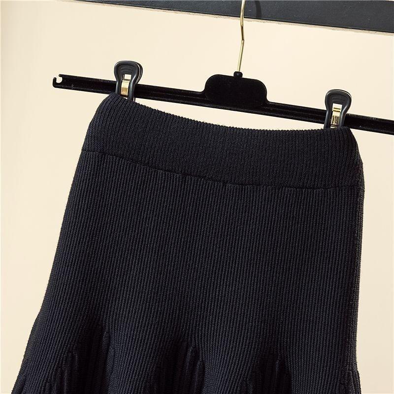 Autumn And Winter Mid-length Solid Color A-line Skirt Casual All-match Knitted Pleated Half-length Skirt Women
