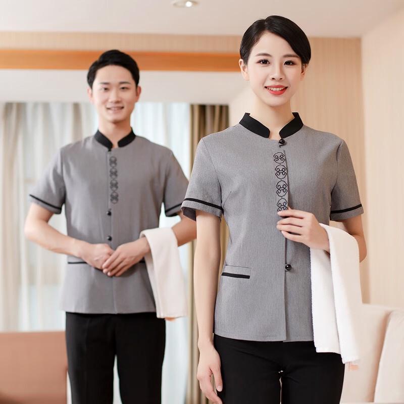 Teluoman Short-Sleeve Housekeeping Work Uniform Top