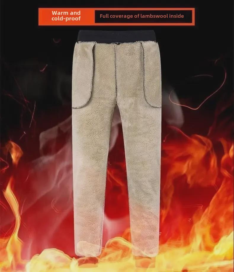 Men's Korean Style Lambskin Pants - Warm, Thick, Straight-Leg, Casual Sportswear for Autumn and Winter
